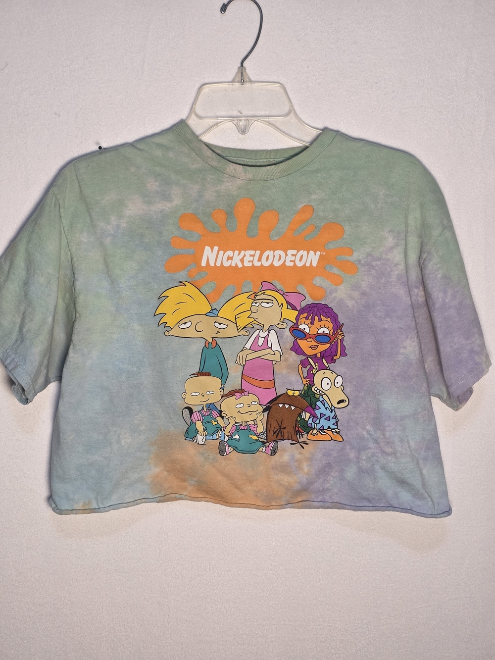 Nickelodeon 90s Cartoon Tie Dye Crop Graphic Tee Hey Arnold Rugrats Size L